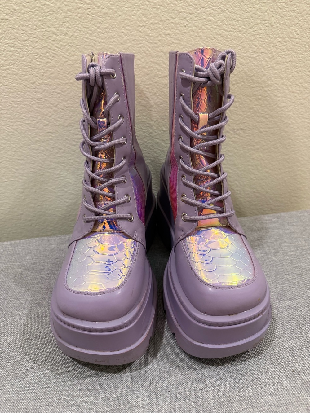 Cape Robbin Lilac Platform Lace-Up Boots with Iridescent Accents